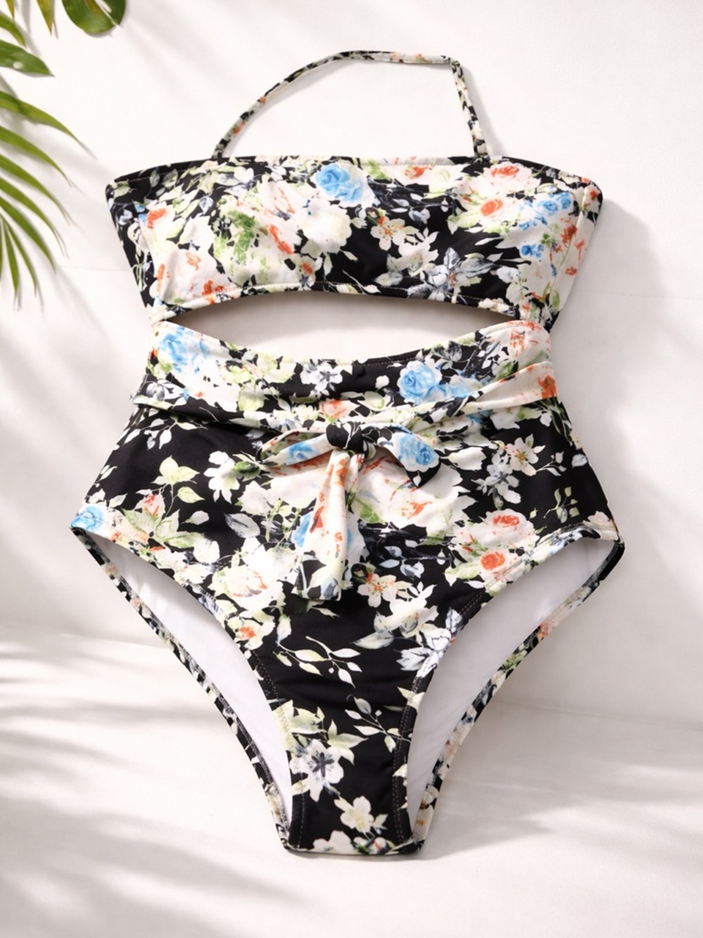 Cupshe Black Floral One-Piece Swimsuit with Blue & Green Accents